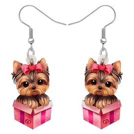 Bonsny Acrylic Valentine's Day Pink Heart Love Yorkshire Dog Earrings Drop Dangle Jewelry For Women Gift Charms (Yorkshire)
