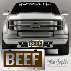 JASS GRAPHIX Brown Beef License Plate Mirror Acrylic Car Tag - Available in Several Colors. Perfect for Cattle Farmers