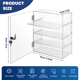 Acrylic Display Case with Lock Key, Removable 4-Tier Clear Acrylic Display Case with Shelves, Locking Countertop Display Case Display Cabinet Safe Storage for Collectibles Retail (11.8x5.9x15.7 inch)