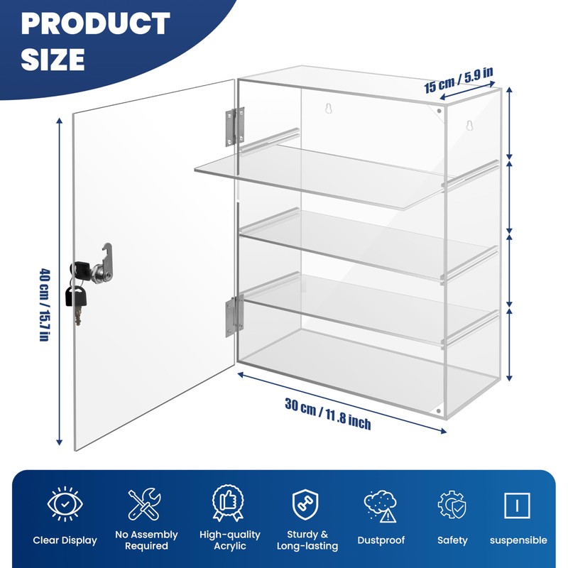 Acrylic Display Case with Lock Key, Removable 4-Tier Clear Acrylic