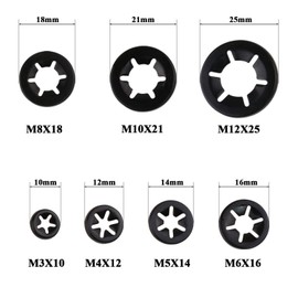 UoYu 7 Sizes Internal Tooth Starlock Washers, Quick Speed Locking Washers, Push On Speed Clips Fasteners Assortment Kit 200 Pcs