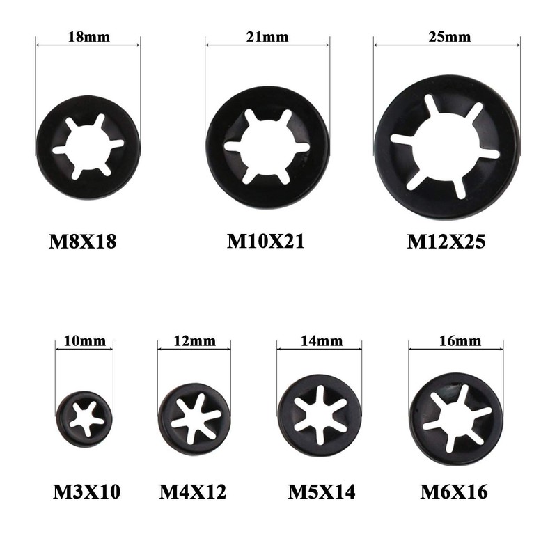 UoYu 7 Sizes Internal Tooth Starlock Washers, Quick Speed Locking