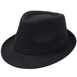 Manhattan Gangster Fedora Hat for Men - 1920s Vintage Style Wool Felt Derby Hat with Band for Weddings Costumes and Formal Dress (Classic Black 56-58 cm)