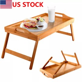 Unbranded US Bamboo Bed Tray Lap W/ Folding Legs Rest Serving Tray Breakfast Laptop Table