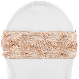 RCZ Decor Champagne Rosette Spandex Chair Sash/Tie Band - 6" x 13" (1 Pc) | Elegant Stretchable Decorative Accessory for Events & Celebrations
