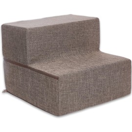 Best Pet Supplies Dog Stairs & Steps - Foam Steps for Small Dogs & Cats, Non-Slip Indoor Balanced Pet Step Support, Dog Ramp, No Assembly, Brown Linen, Foldable 2-Step (12-inch Height)