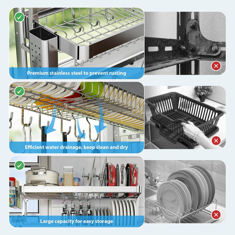 Shrivee Over The Sink Dish Drainer Drying Rack, Full Stainless