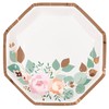 Unique 28715 Foil Stamped Octagonal Paper Plates-23.5 cm-Pink Blooms Floral