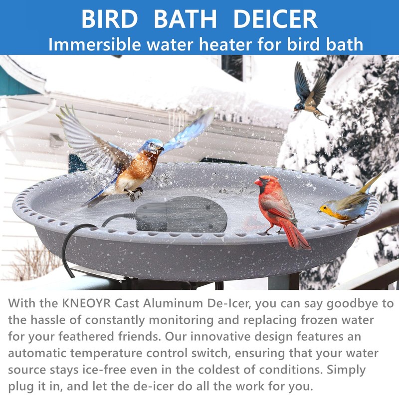 KNEOYR 500W De-icer Submersible Bird Bath Heater - Ideal for