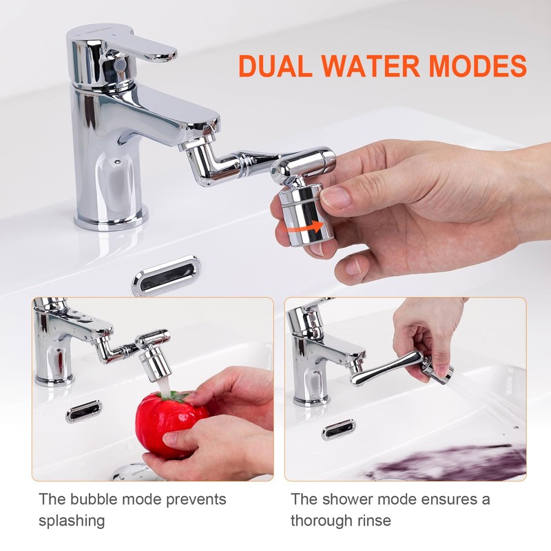 Ibergrif M91006 Faucet Aerator Extender, 1440° Multifunctional Rotating Splashproof Aerator,