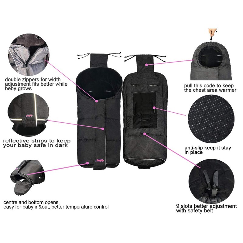 German Designed Winter Tour Waterproof Stroller Footmuff,Width Adjustable Design Fits