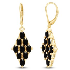 Oval Shape Simulated Black Spinel Dangle Earrings In 14k Gold Over Sterling Silver