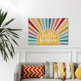 TWRVI Hello Sunshine Canvas Banner, Boho Abstract Colorful Sunshine Wall Decor for Home Living Room Bedroom Office, Boho Wall Hanging Banner Flag, 30x20 Inch