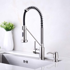 Avola Built in Kitchen Sink Soap Dispenser or Lotion Dispenser for Kitchen Sink, Brushed Nickel ABS Pump Head with PET Bottle and 47" Under Counter Soap Dispenser Tube Kit,Fit Most Soap Containers