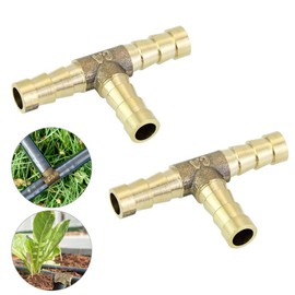 Favengo Brass T Connector Brass 8 mm Brass Connector 3 Way T Hose Connector for Fuel Air Water Gas Oil Pack of 2