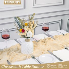 Teiniuby 13Ft Beige Cheesecloth Table Runner, 35x160 inches Boho Gauze Cheese Cloth Table Runner, Cream Rustic Table Runners for Wedding Birthday Party Bridal Baby Shower Christmas Table Decorations