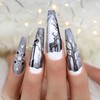 Christmas Press on Nails Coffin Fake Nails Long with Snowflakes