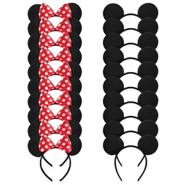 Swinnet 20 Pack Mouse Ears Headband for Birthday Party Supplies and Mouse Themed costume Cosplay Decoration (Red and Black)