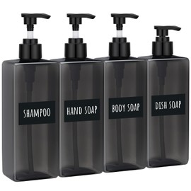 Segbeauty 16.9oz Shampoo Dispenser, 4pcs 500ml Empty Refillable Pump Bottles for Shampoo and Conditioner, Gray Plastic Press Lotion Containers for Bathroom Shower Bottle Conditioner Dispenser