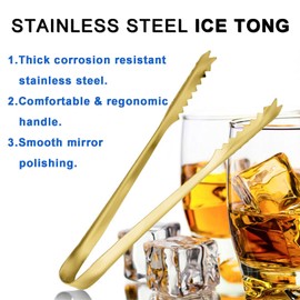 Ice Tongs for Ice Bucket,7 Inch Serving Tongs,Bar Tongs,304 Stainless Steel,-Gold Plated-for Bar Kitchen Restaurant…