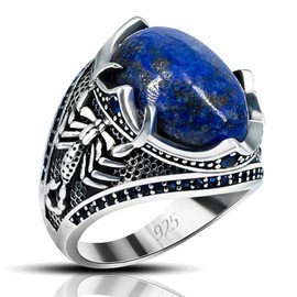 SKOOMEN Men Rings in 925 Sterling Silver, Lapis Lazuli Ring Men with Jewelry Box, Scorpion Punk Ring Band or Boyfriend, Large Birthstone Man Fine Jewelry (Size 8)