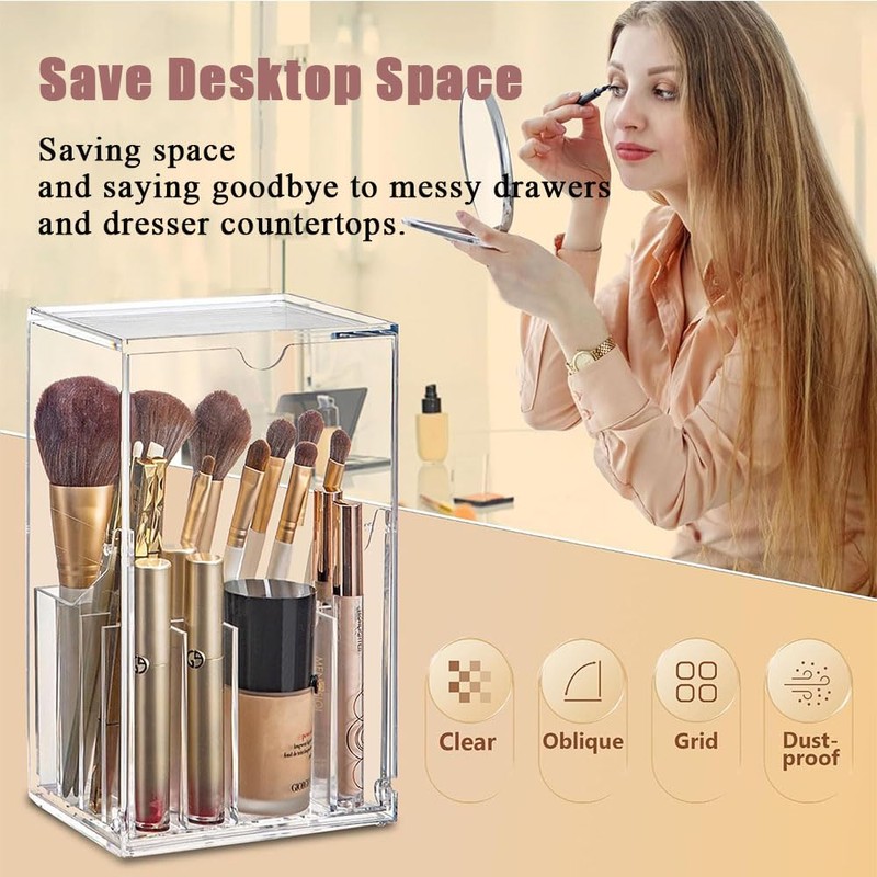 Makeup Brush Holder Organizer, Tilt Open Removable Makeup Brush Holde