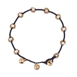 Made by Nami Boho Surfer Anklet Waterproof & Adjustable Beaded Anklets for Women Beachy Ankle Bracelet Made from Waxed Cotton Rope and Beads for Summer and Hippie Style (White Beads)