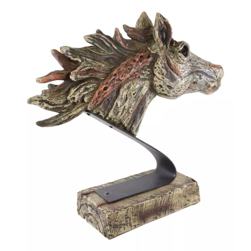Faux Driftwood Equine Thoroughbred Mustang Horse Head Desktop Plaque Sculpture