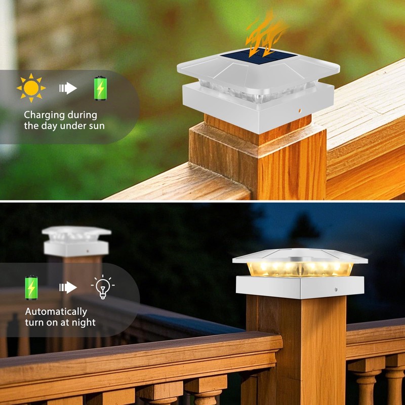 Peasur 4x4 Solar Post Cap Lights Outdoor with 3 Lighting