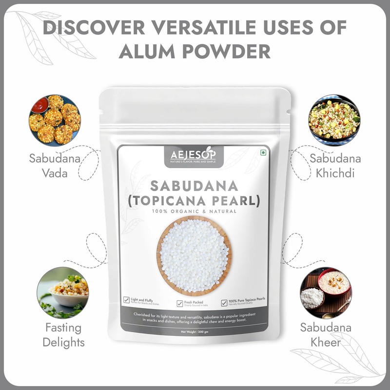 AEJESOP Organic Sabudana, Sago(Topicana Pearl), 7oz(200g)