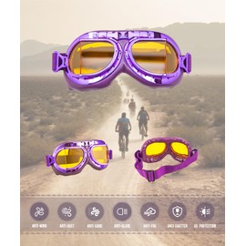 CRG Sports Vintage Aviator Pilot Style Motorcycle Cruiser Scooter Goggle T08 T08ZYZ - Parent (Purple frame Yellow lens)