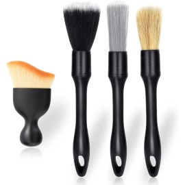 Pinnyfeir Car Detailing Brush Set 4PCS Boars Bristle Interior Exterior Cleaning Tool