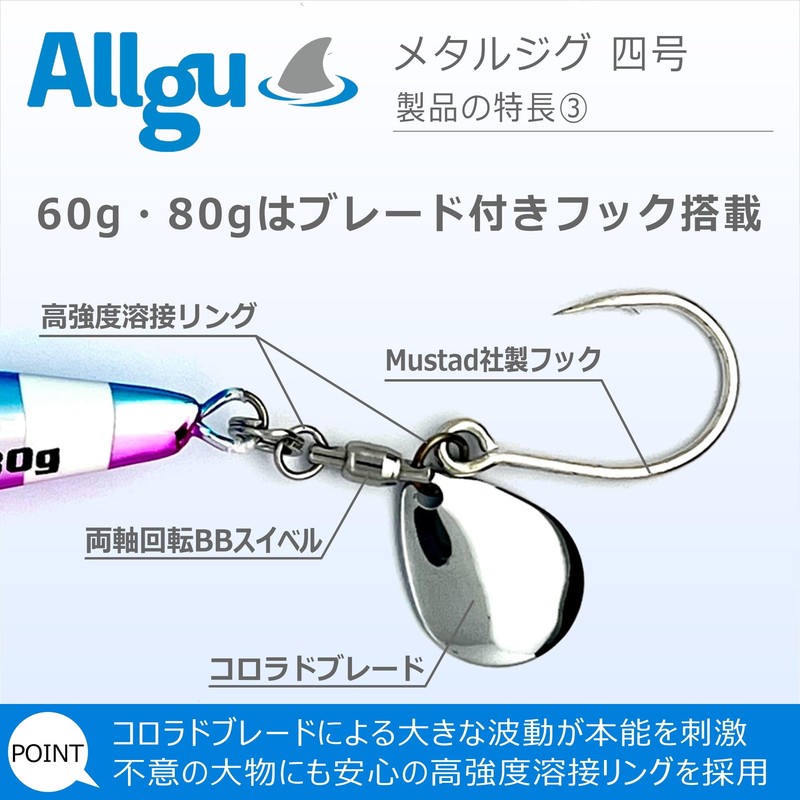 Allgu Metal Jig No. 4 Yongo 160g Silver Plated Jigging