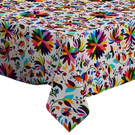 Q-Beans Rectangle Decorative Tablecloth [Size: 52 x 70 inch], Washable and Reusable Table Cloth Cover for Indoor and Outdoor (Mexican Otomi Style)