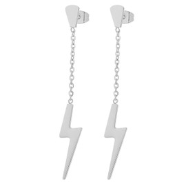 Edforce Stainless Steel Women's Lightning Bolt Dangle Earrings, 60mm/2.4in (Silver)