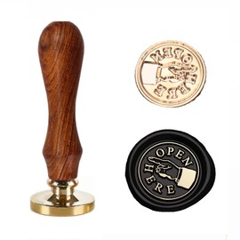Christmas Wax Seal Stamp for Seal, 25mm Brass Wax Stamp Head with Wooden Handle, Making Wax Seals to Decorate Envelopes,Gift Wrap,Wedding Birthday Party Festival Invitation (YW-24-OpenHere)