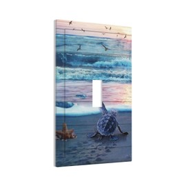 Funny Beach Teal/Blue Turtles Decorative 1-Gang Outlet Light Switch Plate Single Toggle Face Wall Plate Seashell Starfish Wave Sea Ocean Coastal Animal Marine Electrical Receptacle Cover Midway Size