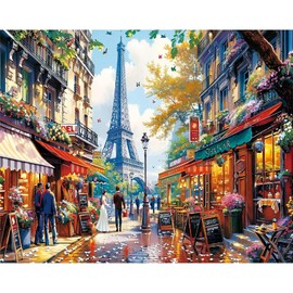 Paris Paint by Numbers Kit for Adults - The Eiffel Tower Adults' Paint-by-Number Kits for Beginner Acrylic On Canvas DIY Streetscape Oil Painting Kit for Gift Home Wall Decor 16x20 Inch