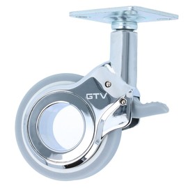 MS Beschläge High-quality furniture transport castor, floor-friendly, grey castor, chrome shiny housing, 360° rotatable mounting plate, design swivel castor (diameter 60 mm, with brake)