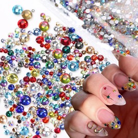 1140Pcs Colorful Rhinestones Nail Charms,3D Sparkling Flat Back Nail Rhinestones Mini Nail Gems for Acrylic Crystals Half Rounded Nail Diamonds Bling Nail Jewelry Accessories DIY Glitter for Crafts