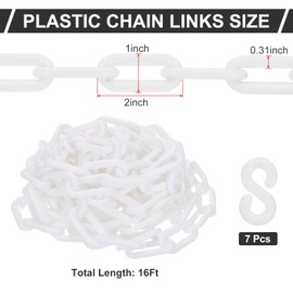 PATIKIL White Plastic Chain, 16 ft 8mm Safety Barrier Chain for Crowd Control, Queue Line, Parking, Fence, Gate, Concert, Construction Site and Decoration