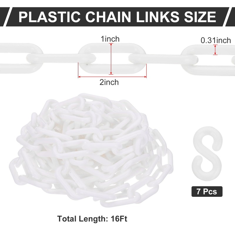 PATIKIL White Plastic Chain, 16 ft 8mm Safety Barrier Chain