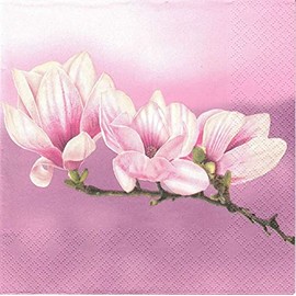 Maki 20pcs EXclusive Napkins for Napkin Technique and Decoupage Pink Magnolia Flower,Black Red Green Yellow,33 X 33 centimeters