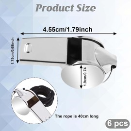 Whistle for Coaches, Metal Whistle Sports Whistle with Lanyard, Loud Crisp Sound Whistles for Referees, Coaches, Teachers, Polices, Training, Outdoor Sports 6 Pack