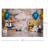 MEHOFOND 8x6ft Blue and Gold Boy One Birthday Photo Studio