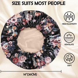 BHAHB Silk Feeling Satin Bonnet for Sleeping Double Layer Elastic Adjustable Hair Caps Reusable Cute Aesthetic for Women Girls-Roses