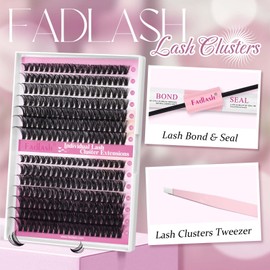 FADLASH Lash Extension Kit 50D+60D Lash Clusters D Curl Lash Cluster Kit DIY Eyelash Extension Kit with Lash Bond and Seal Lash Tweezer Cluster Lashes (Kit, 50D+60D-07D-Mix10-18)