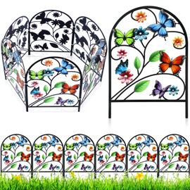 Yaocom 6 Pack Butterfly Decorative Garden Fence 16.5''H x 11.8''W Animal Barrier Border Butterfly Flower Design Metal Arch Border Edge Gate for Outdoor Patio Garden Yard Landscape Decorations
