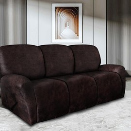 ANARACHON Leather Look Recliner Couch Cover 8-Piece Recliner Sofa Slipcovers 3 Seater for Reclining Couches Furniture Protector Washable (Recliner Sofa, Chocolate)