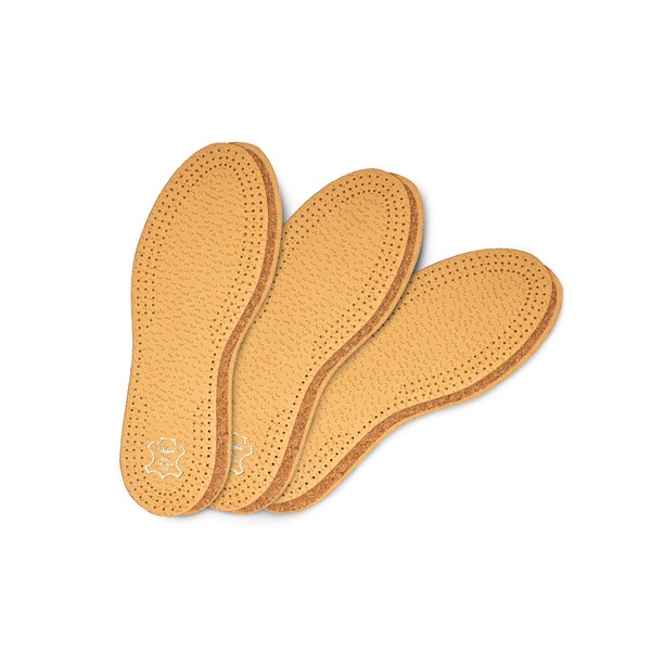 Kit de 3 Pares Plantillas Premium para Zapatos en Cuero Borrego con Curtido Vegetal Alta Calidad y Corcho Natural, Plantillas Zapatos Elegantes y Cómodas (Mujer - MX 10/US 7/ 38EUR)